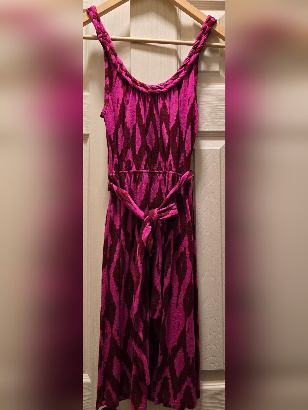 GAP Women's Fuschia Pink and Maroon Print Summer Maxi Dress. XS, Knee Length